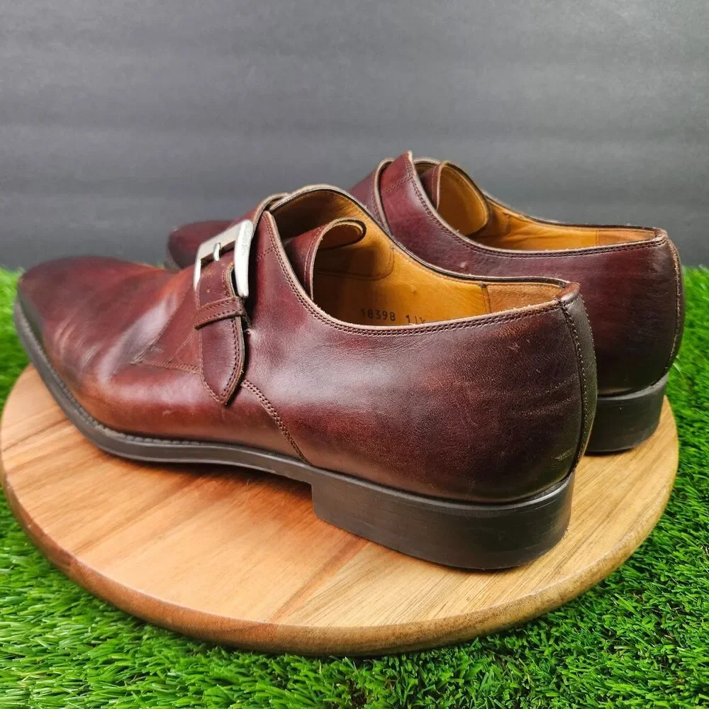 Magnanni Mens Cognac Leather Marco Single Monk Strap Dress Shoes 18398 Size 11.5